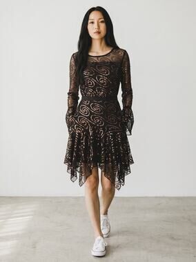 New AIDA Brown Sequins Shirt & Skirt Outfit Set Large